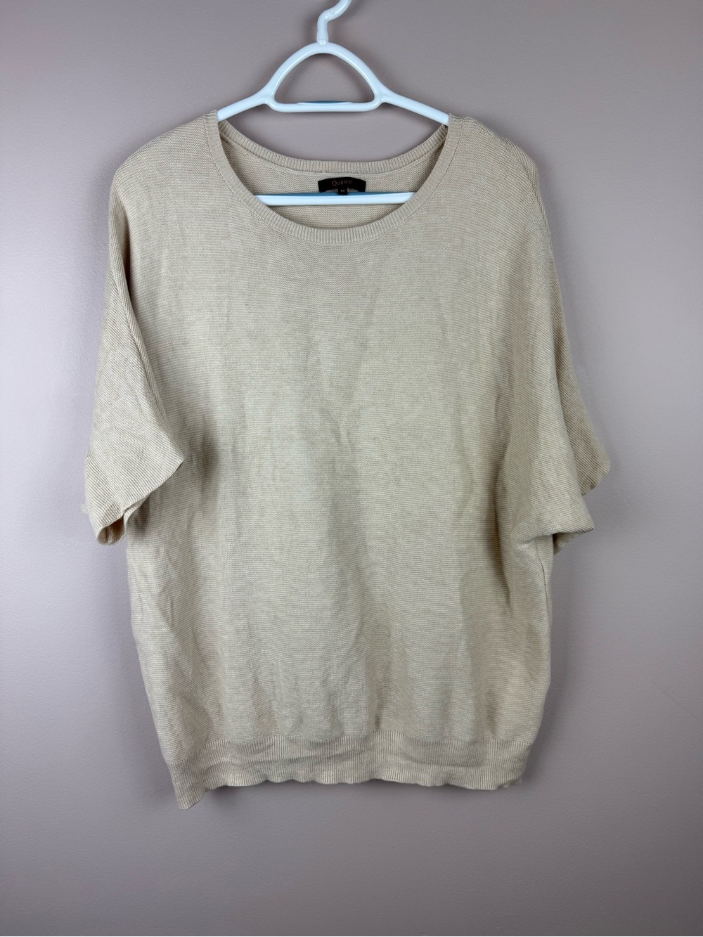 QUINCE | Heather oatmeal dolman sleeve link stitch Knit Pullover top medium M